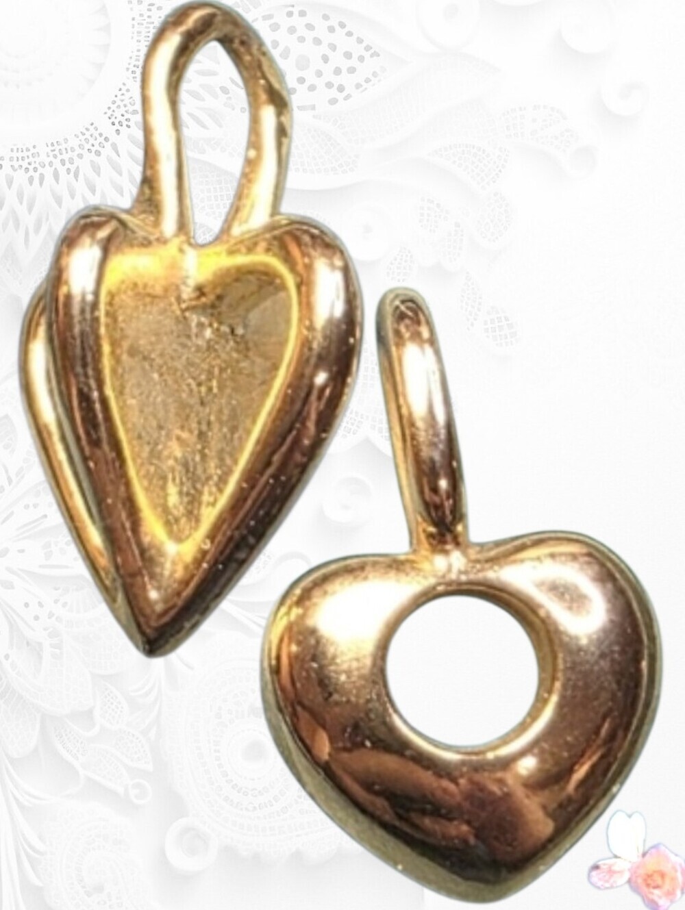 Vintage Puffy Heart Charm Pendant Set Romantic Gold Tone 942